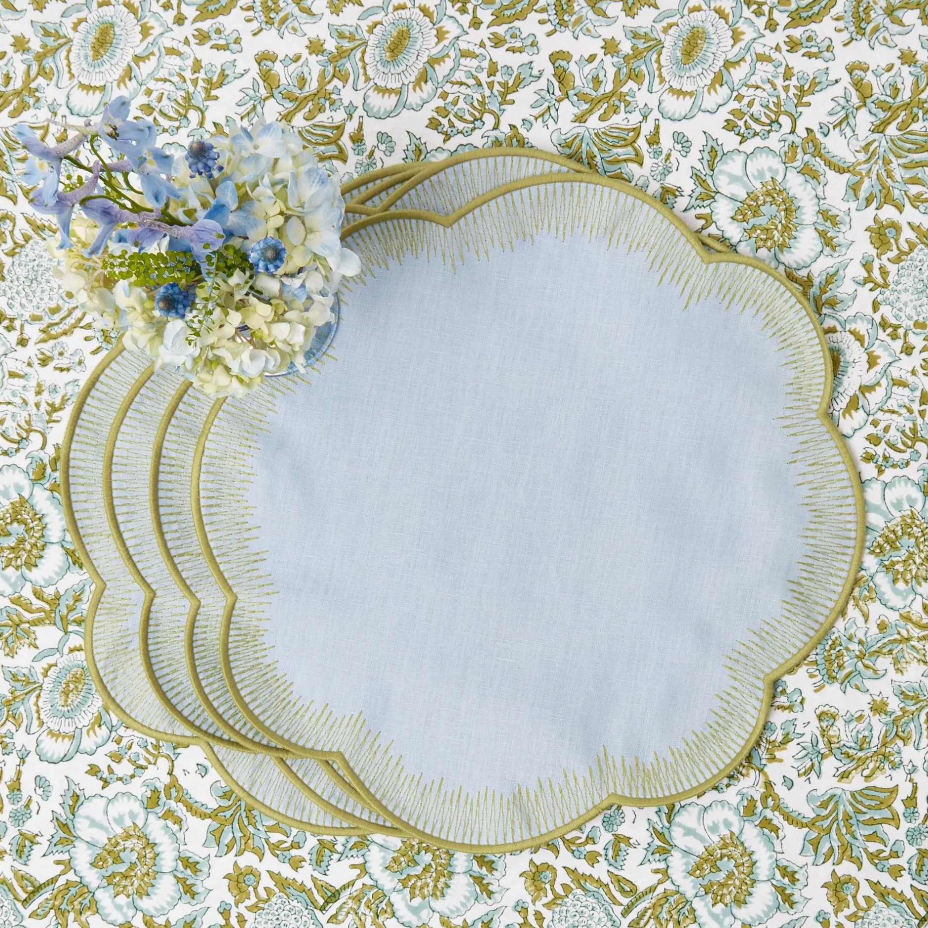 Outlet Mrs. Alice Alathea Blue & Green Linen Placemats (Set Of 4)