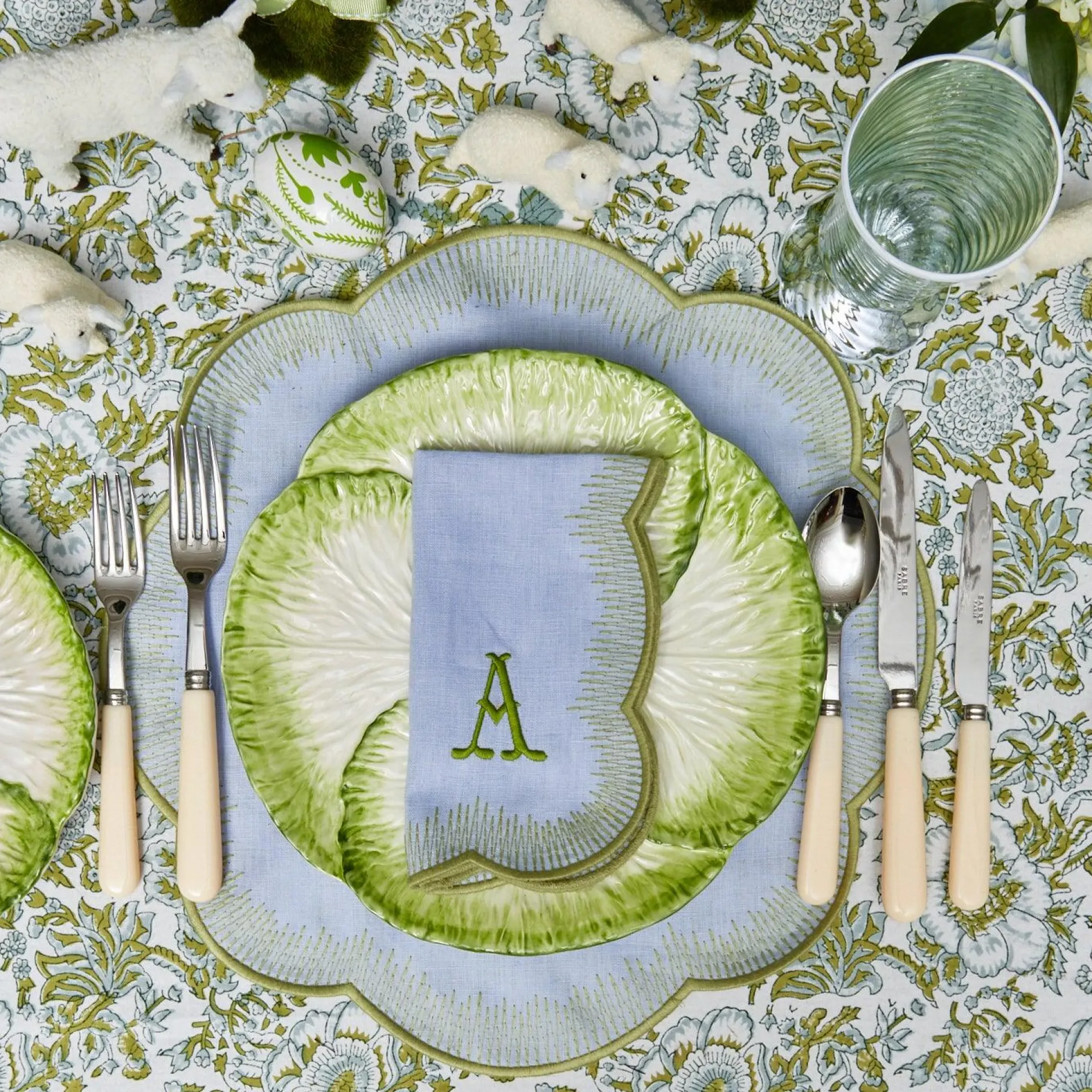 Outlet Mrs. Alice Alathea Blue & Green Linen Placemats (Set Of 4)