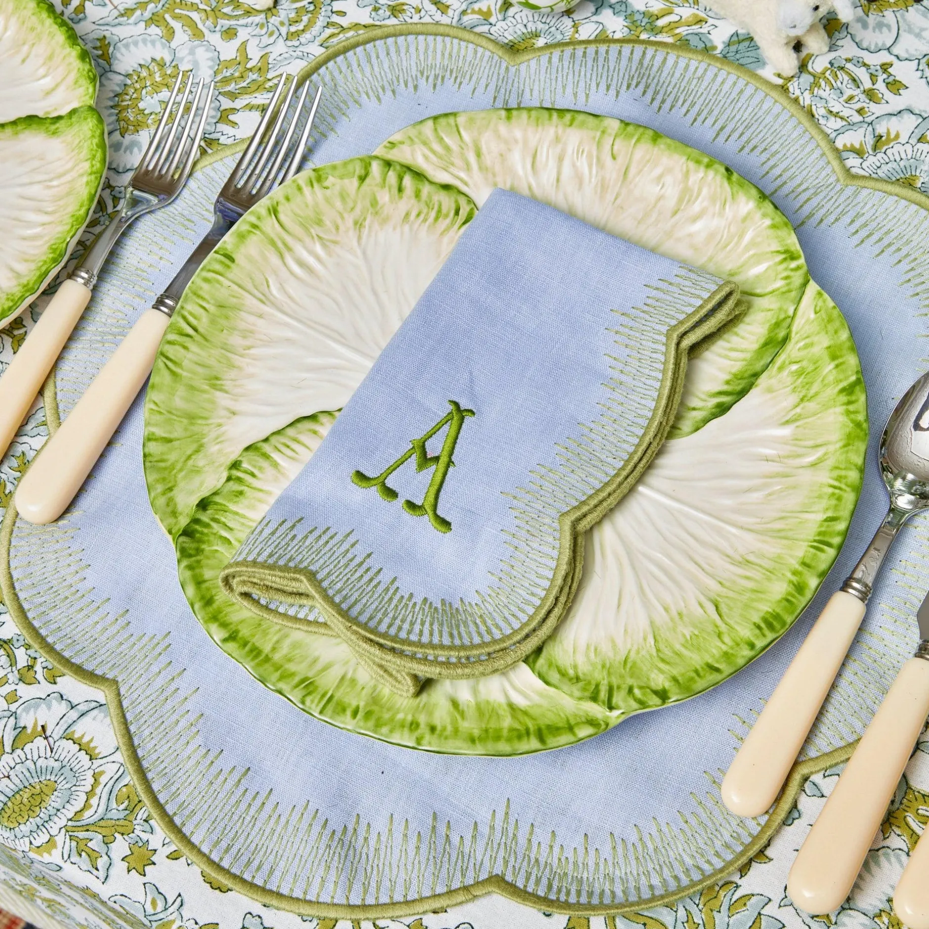 Discount Mrs. Alice Alathea Blue & Green Linen Napkins (Set Of 4)