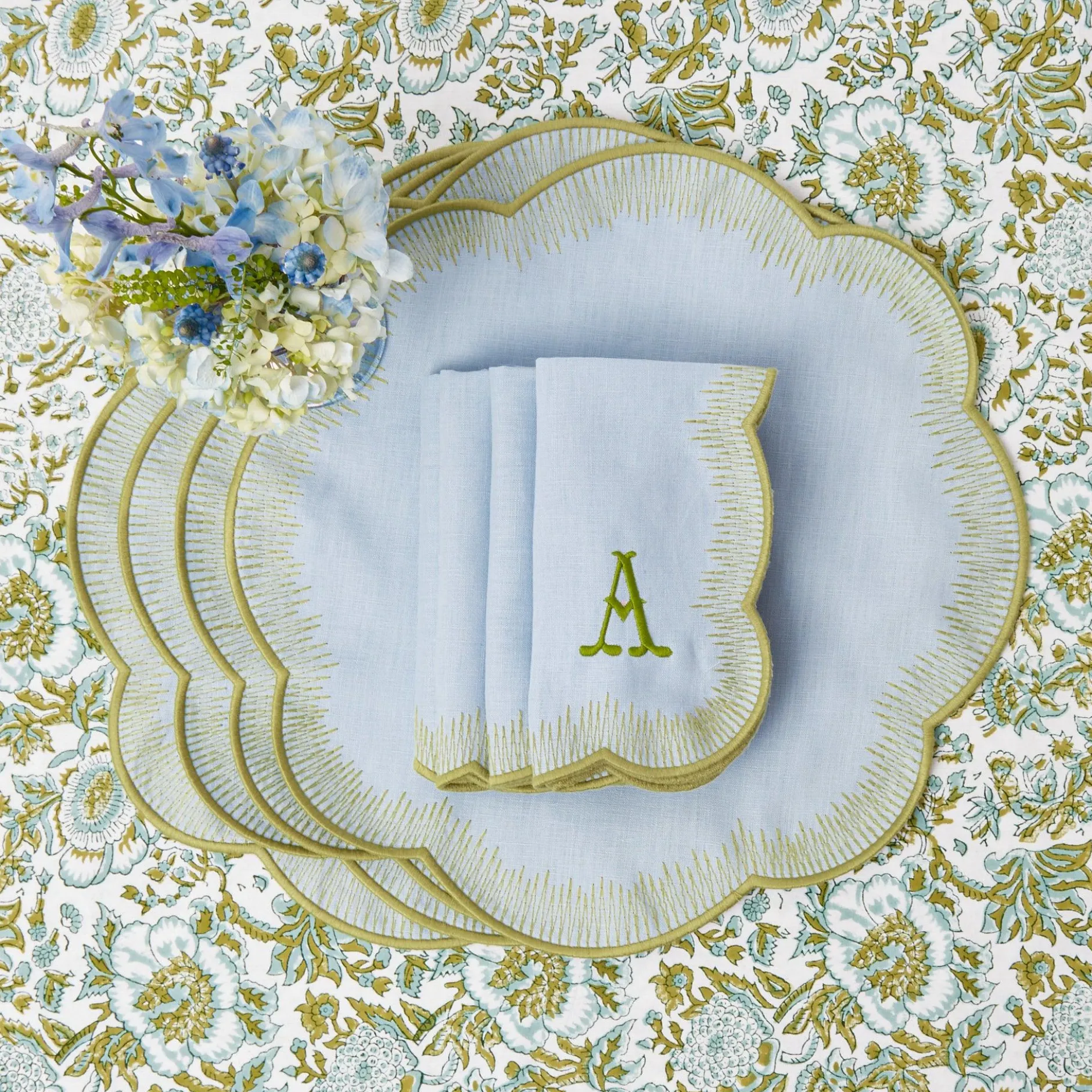 Discount Mrs. Alice Alathea Blue & Green Linen Napkins (Set Of 4)