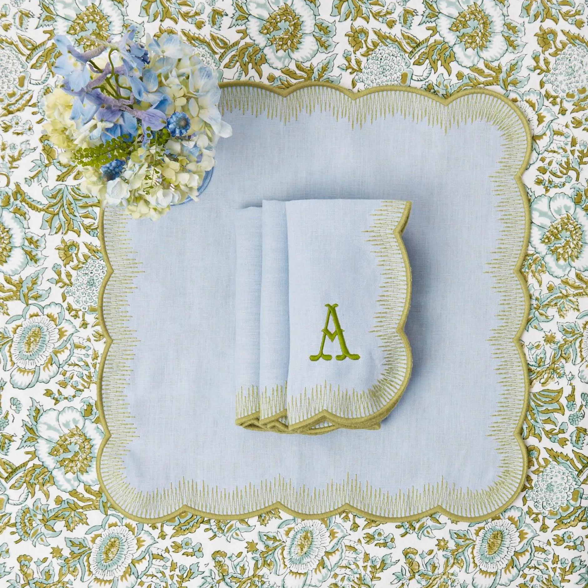 Discount Mrs. Alice Alathea Blue & Green Linen Napkins (Set Of 4)