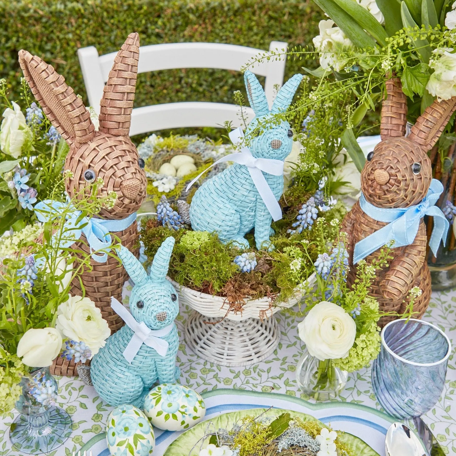 Discount Mrs. Alice Blue & Brown Rattan Rabbit Family
