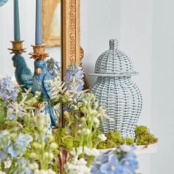 Best Mrs. Alice Blue & White Parrot Candle Holder (Pair)
