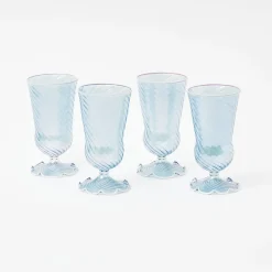 New Mrs. Alice Blue And White Rim Frilled Glasses (Set Of 4)