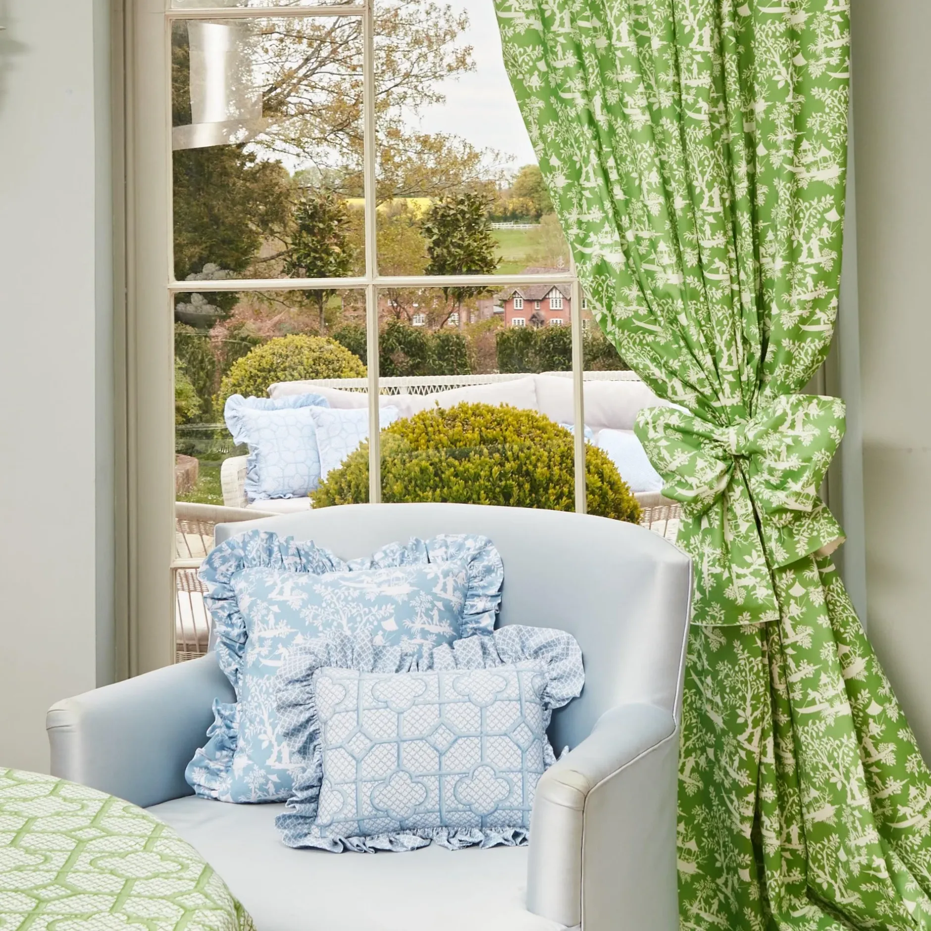 Sale Mrs. Alice Blue Bamboo Trellis Fabric