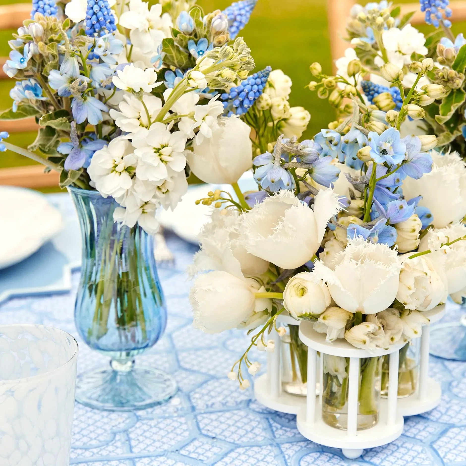 Hot Mrs. Alice Blue Fluted Vases (Pair)
