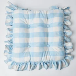 Best Mrs. Alice Blue Gingham Ruffle Seat Pad Cushion