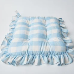 Best Mrs. Alice Blue Gingham Ruffle Seat Pad Cushion