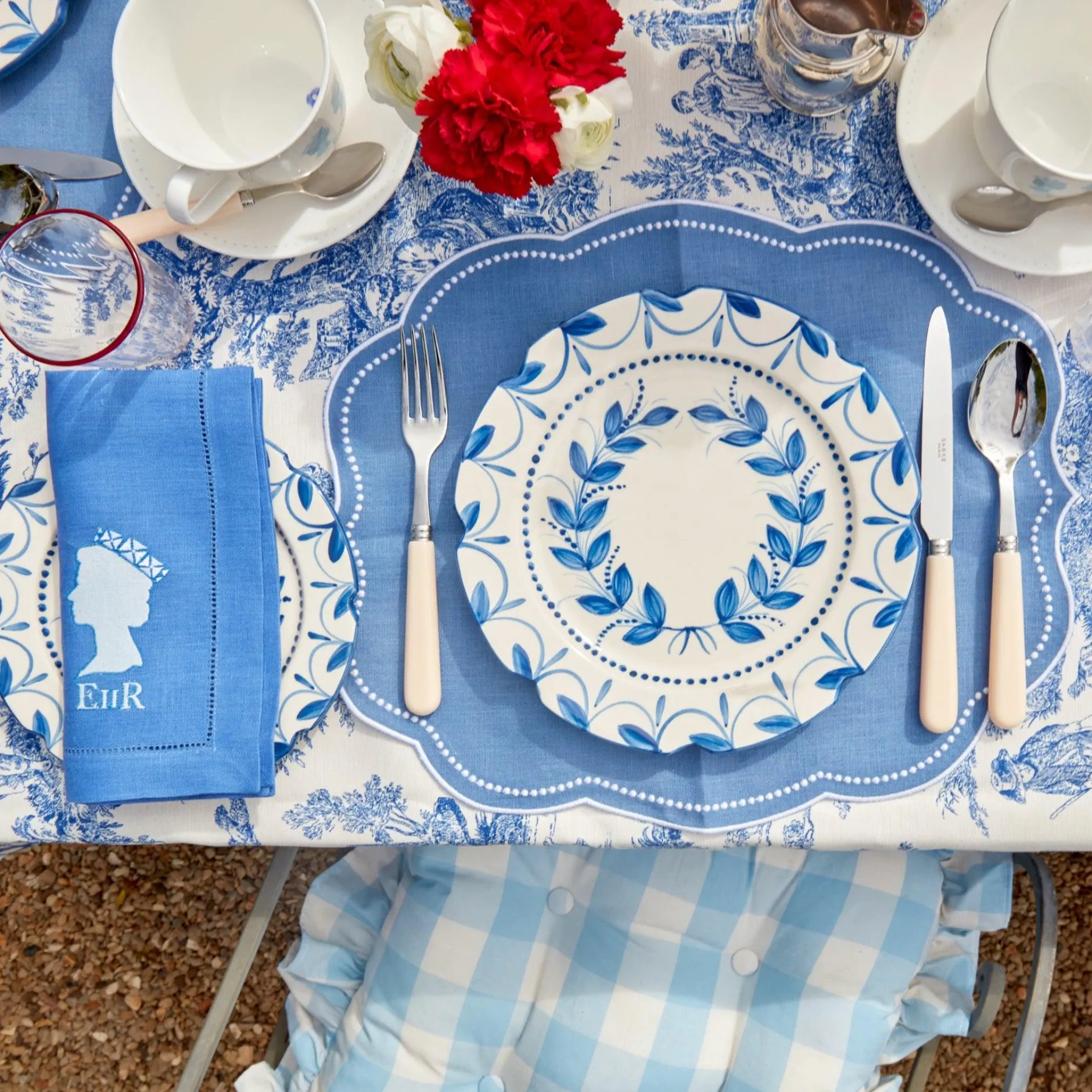 Best Mrs. Alice Blue Gingham Ruffle Seat Pad Cushion
