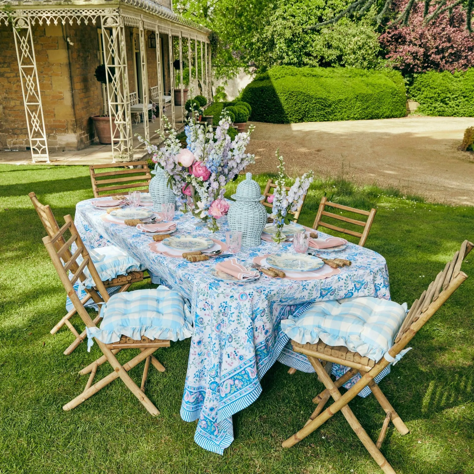 Best Mrs. Alice Blue Gingham Ruffle Seat Pad Cushion