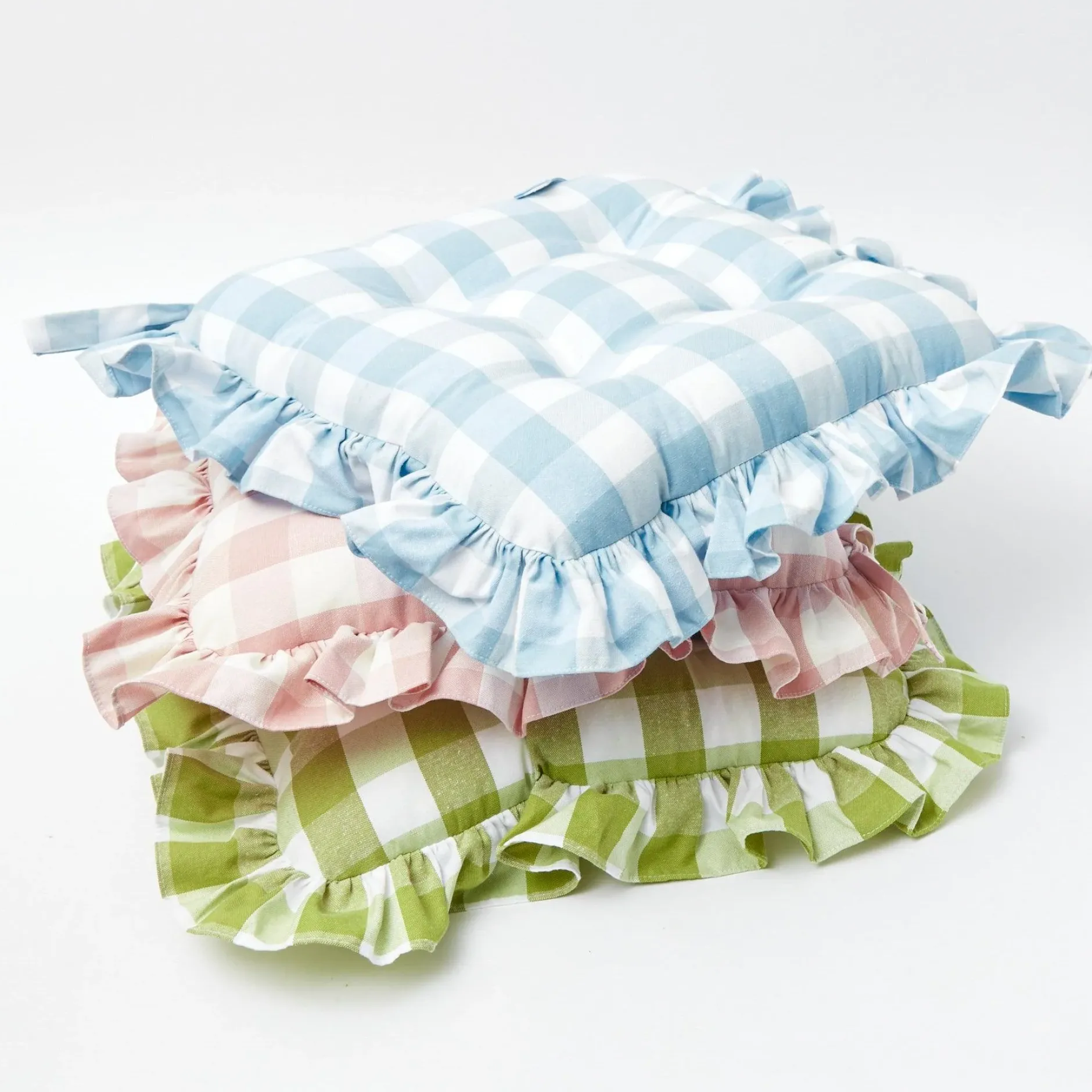 Best Mrs. Alice Blue Gingham Ruffle Seat Pad Cushion