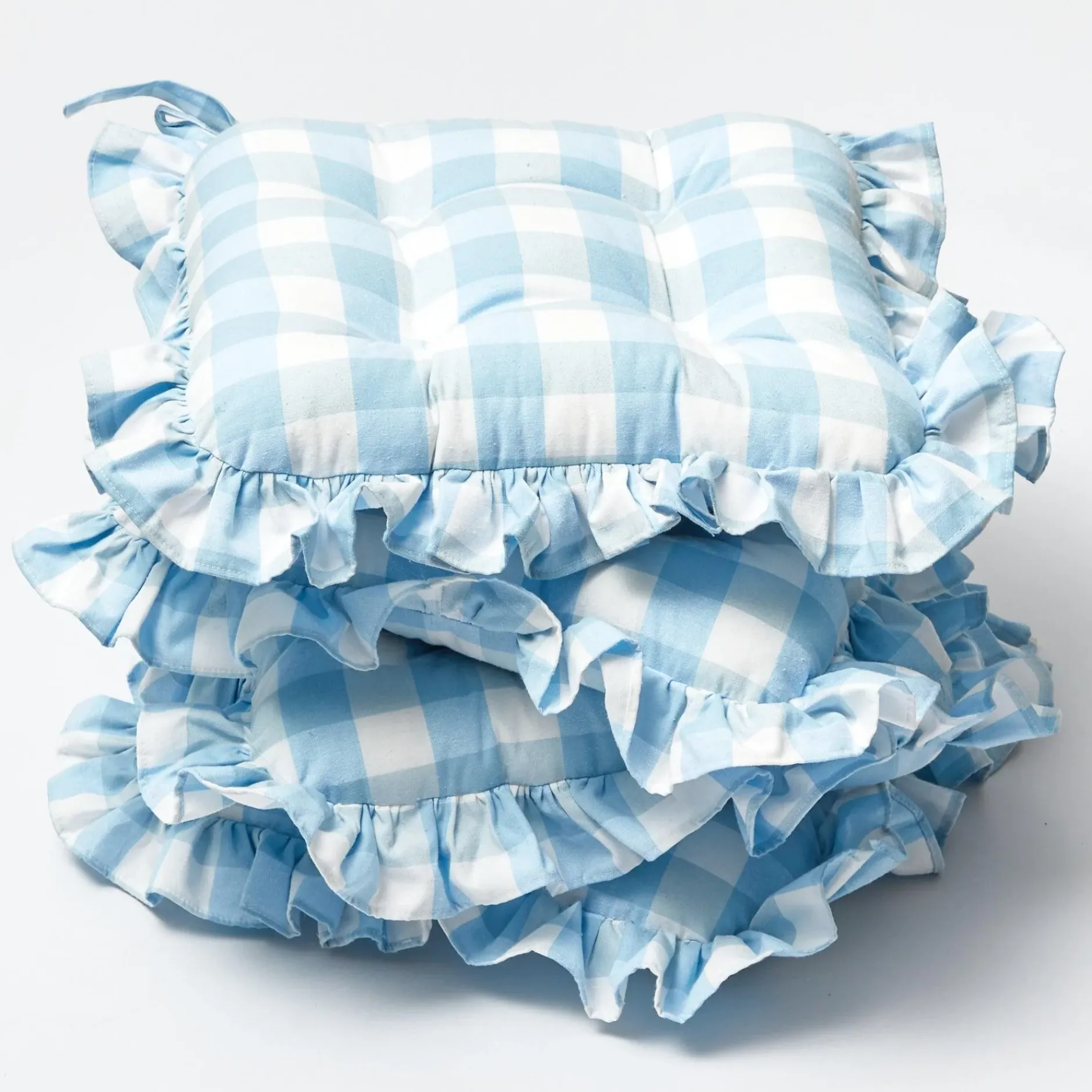 Outlet Mrs. Alice Blue Gingham Ruffle Seat Pad Cushion (Set Of 4)
