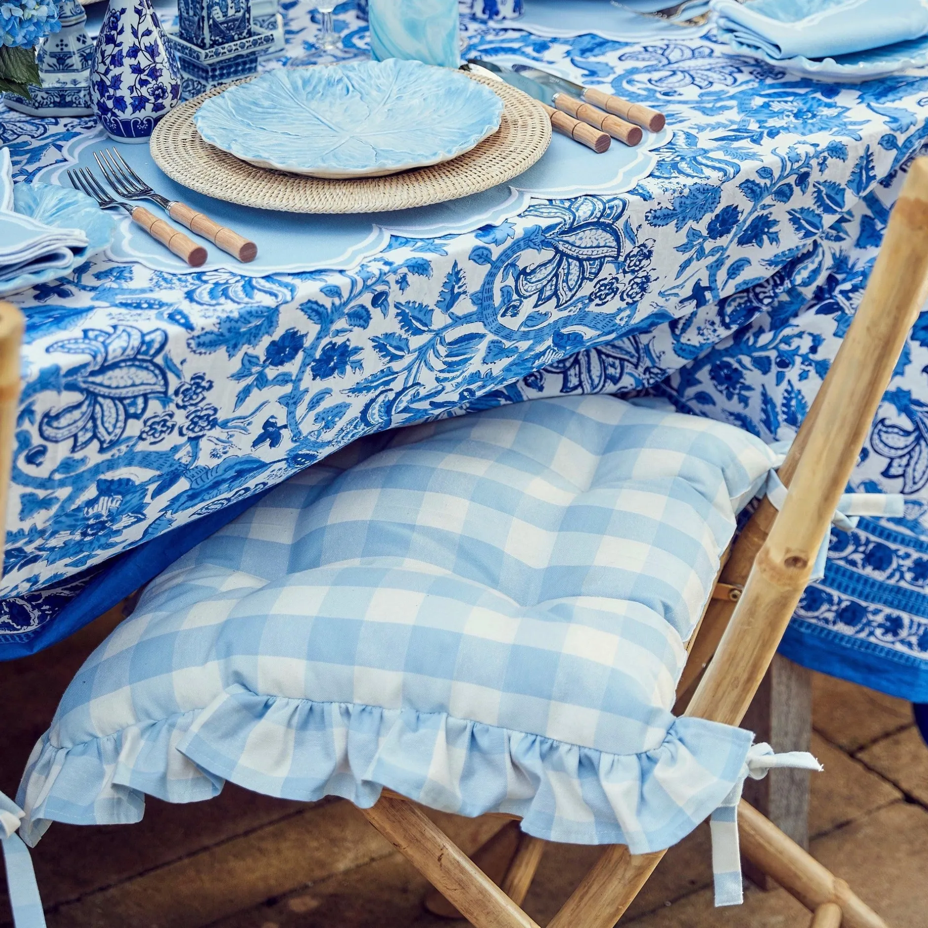 Outlet Mrs. Alice Blue Gingham Ruffle Seat Pad Cushion (Set Of 4)