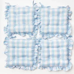 Outlet Mrs. Alice Blue Gingham Ruffle Seat Pad Cushion (Set Of 4)
