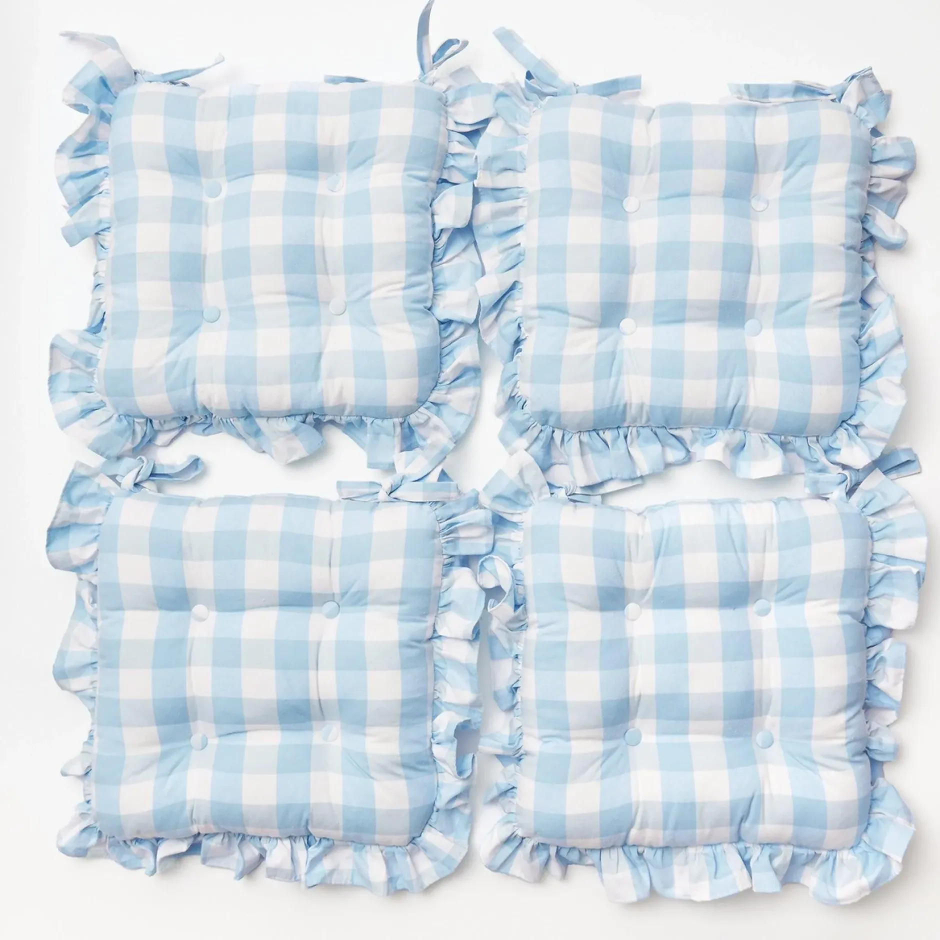 Outlet Mrs. Alice Blue Gingham Ruffle Seat Pad Cushion (Set Of 4)