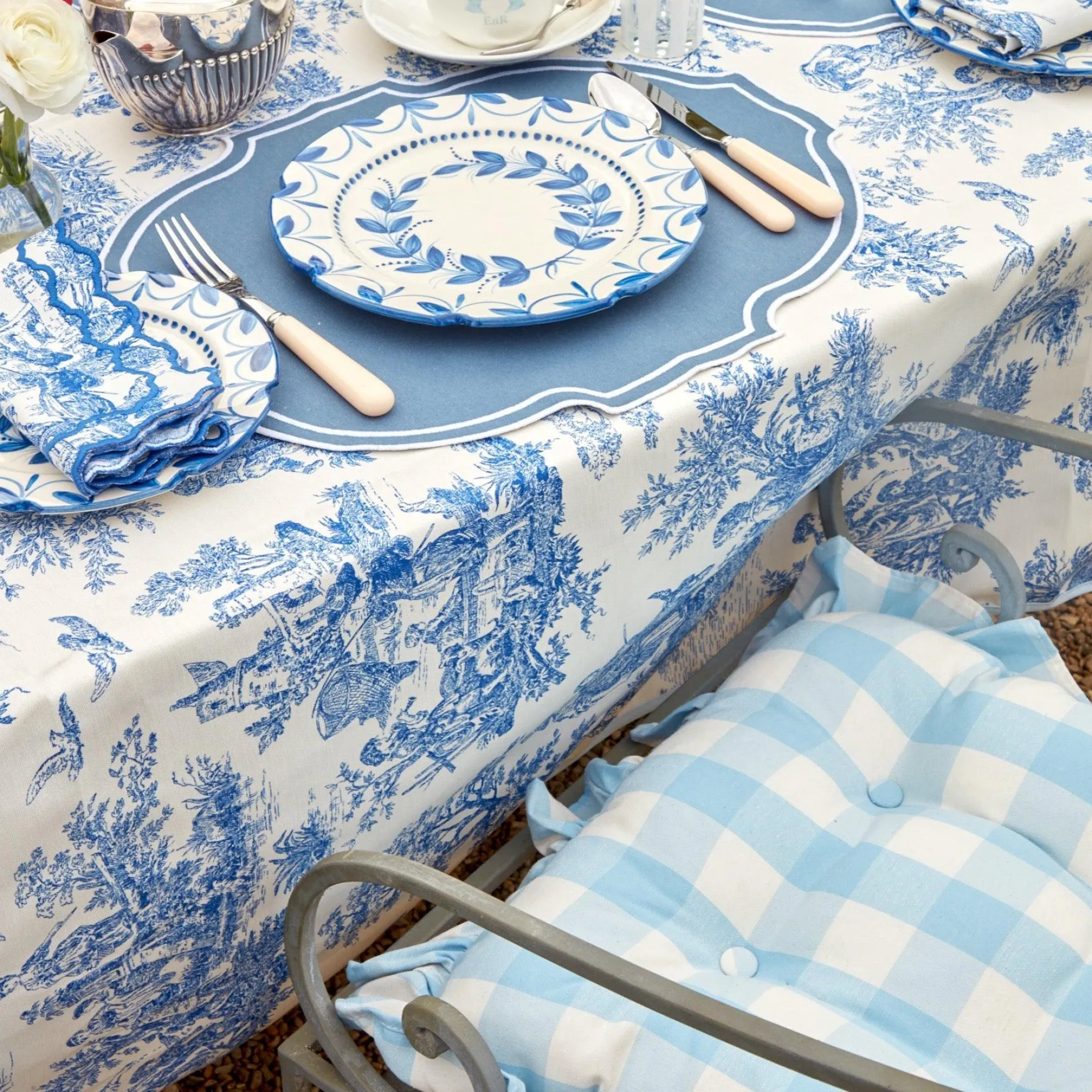 Outlet Mrs. Alice Blue Gingham Ruffle Seat Pad Cushion (Set Of 4)