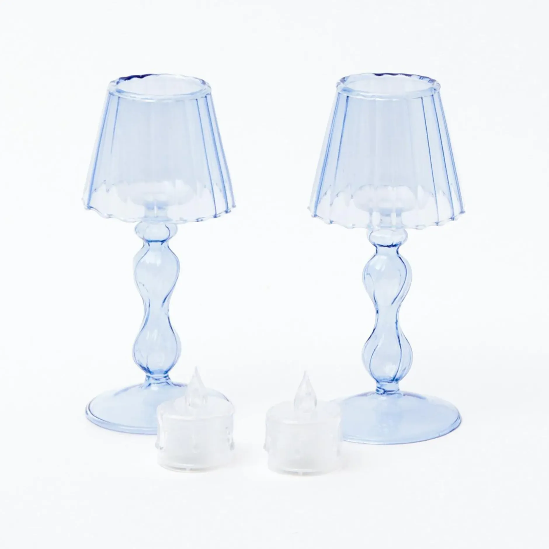 Best Mrs. Alice Blue Glass Lantern Tea Light Holder (Pair) - 18 Cm