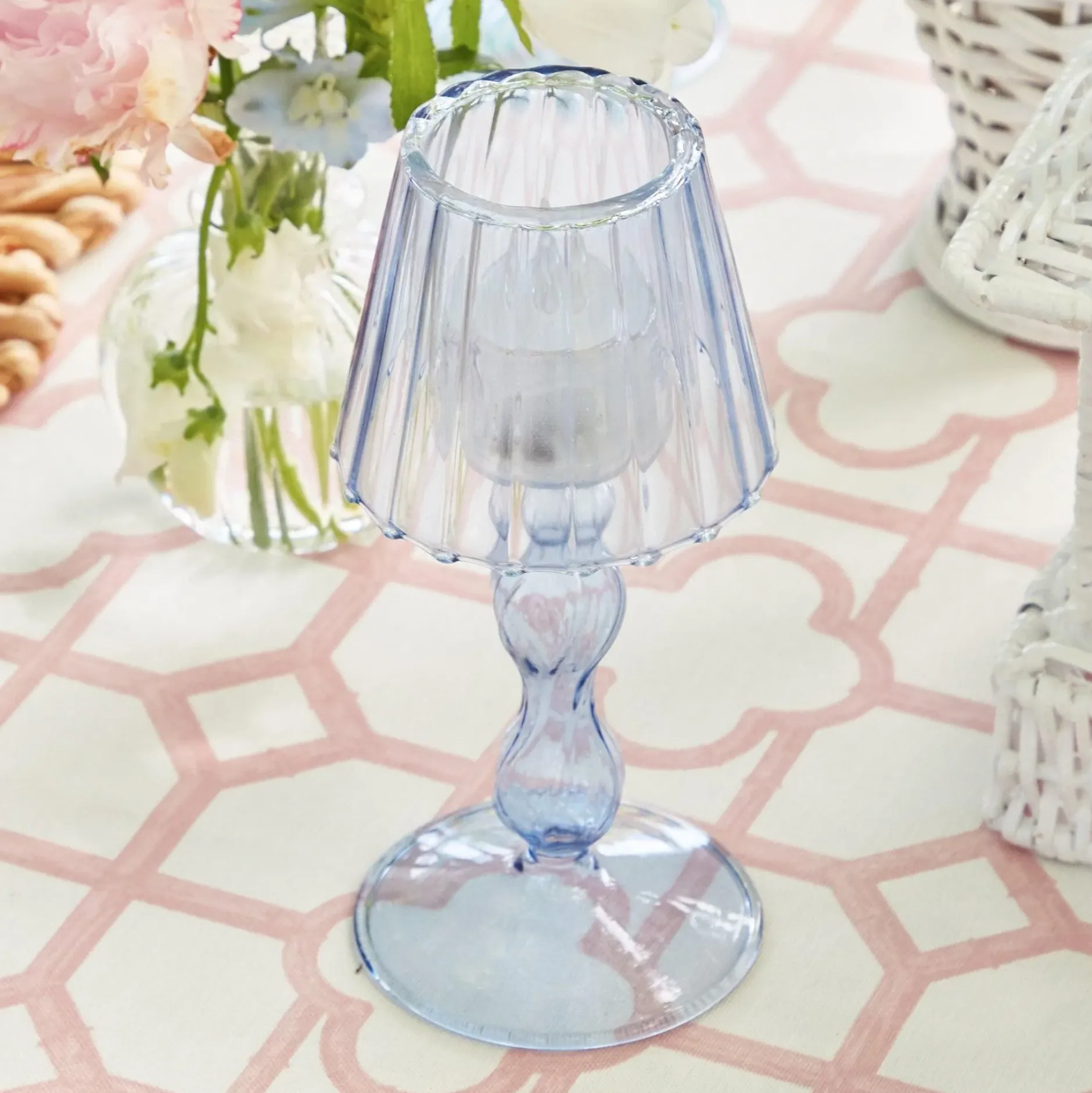 Best Mrs. Alice Blue Glass Lantern Tea Light Holder (Pair) - 18 Cm