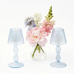 Best Mrs. Alice Blue Glass Lantern Tea Light Holder (Pair) - 18 Cm