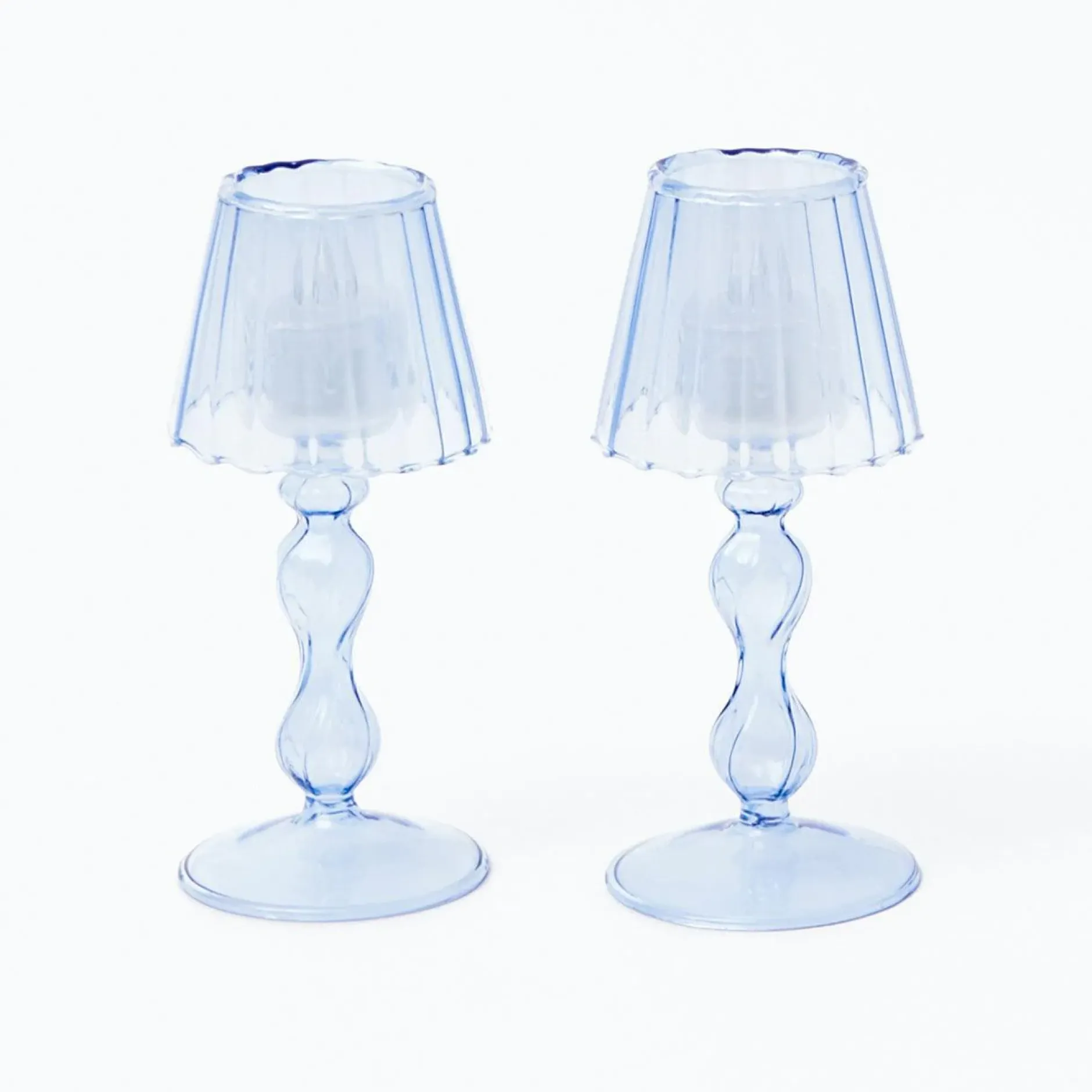 Clearance Mrs. Alice Blue Glass Lantern Tea Light Holder (Pair) - 18 Cm