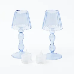 Clearance Mrs. Alice Blue Glass Lantern Tea Light Holder (Pair) - 18 Cm