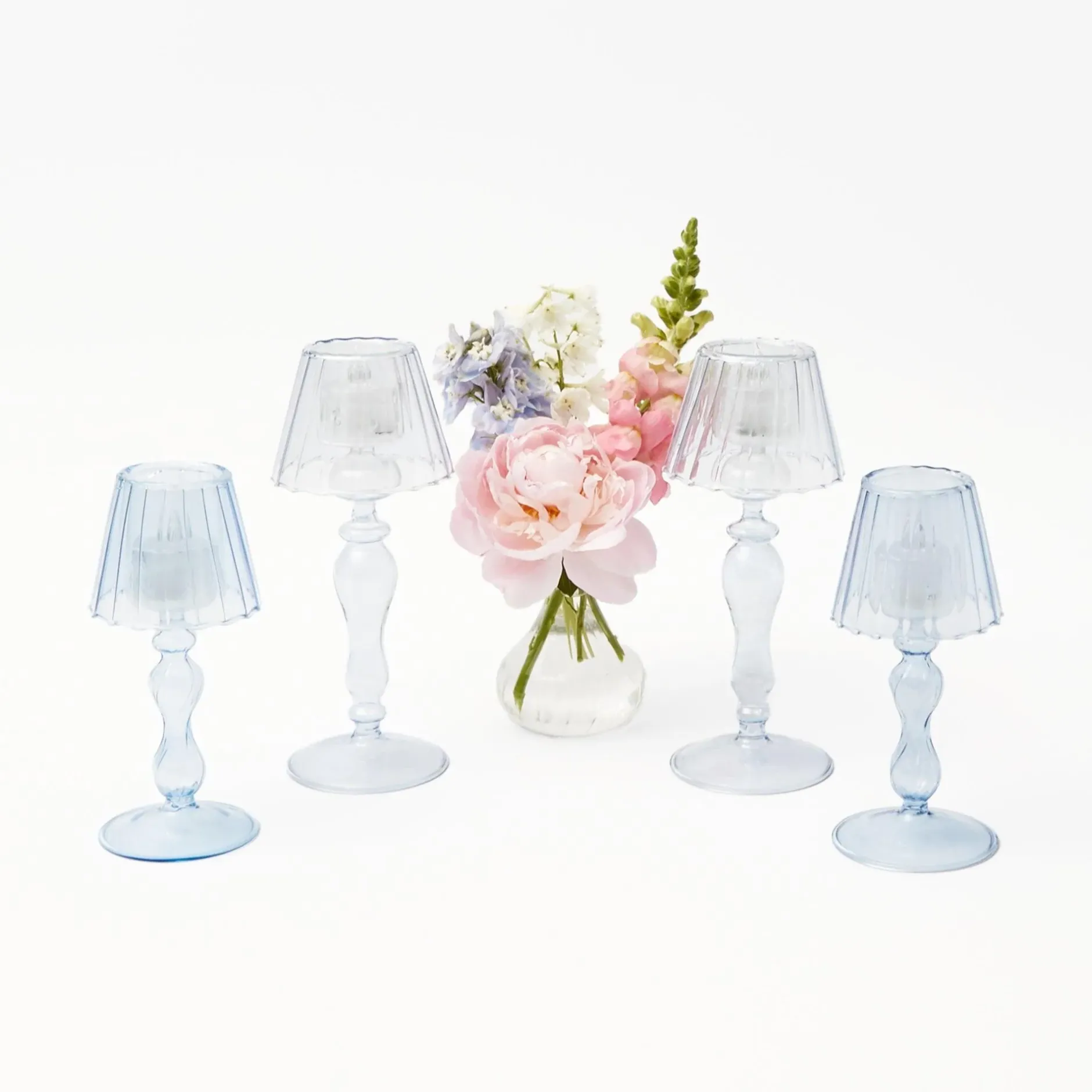 Discount Mrs. Alice Blue Glass Lantern Tea Light Holder Set