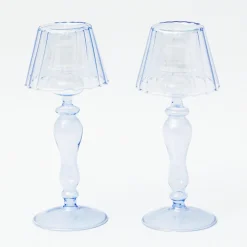 Best Mrs. Alice Blue Glass Lantern Tea Light Holders (Pair) - 24Cm