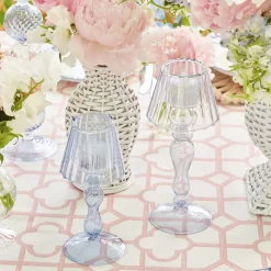 Best Mrs. Alice Blue Glass Lantern Tea Light Holders (Pair) - 24Cm