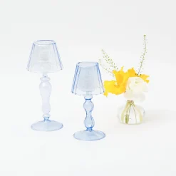 Best Mrs. Alice Blue Glass Lantern Tea Light Holders (Pair) - 24Cm
