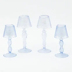 Hot Mrs. Alice Blue Glass Lantern Tea Light Holder Set
