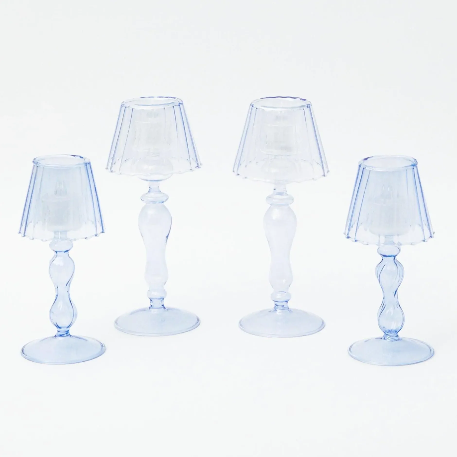 Hot Mrs. Alice Blue Glass Lantern Tea Light Holder Set