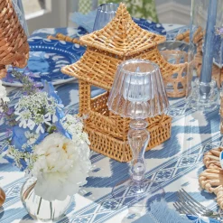 Hot Mrs. Alice Blue Glass Lantern Tea Light Holder Set