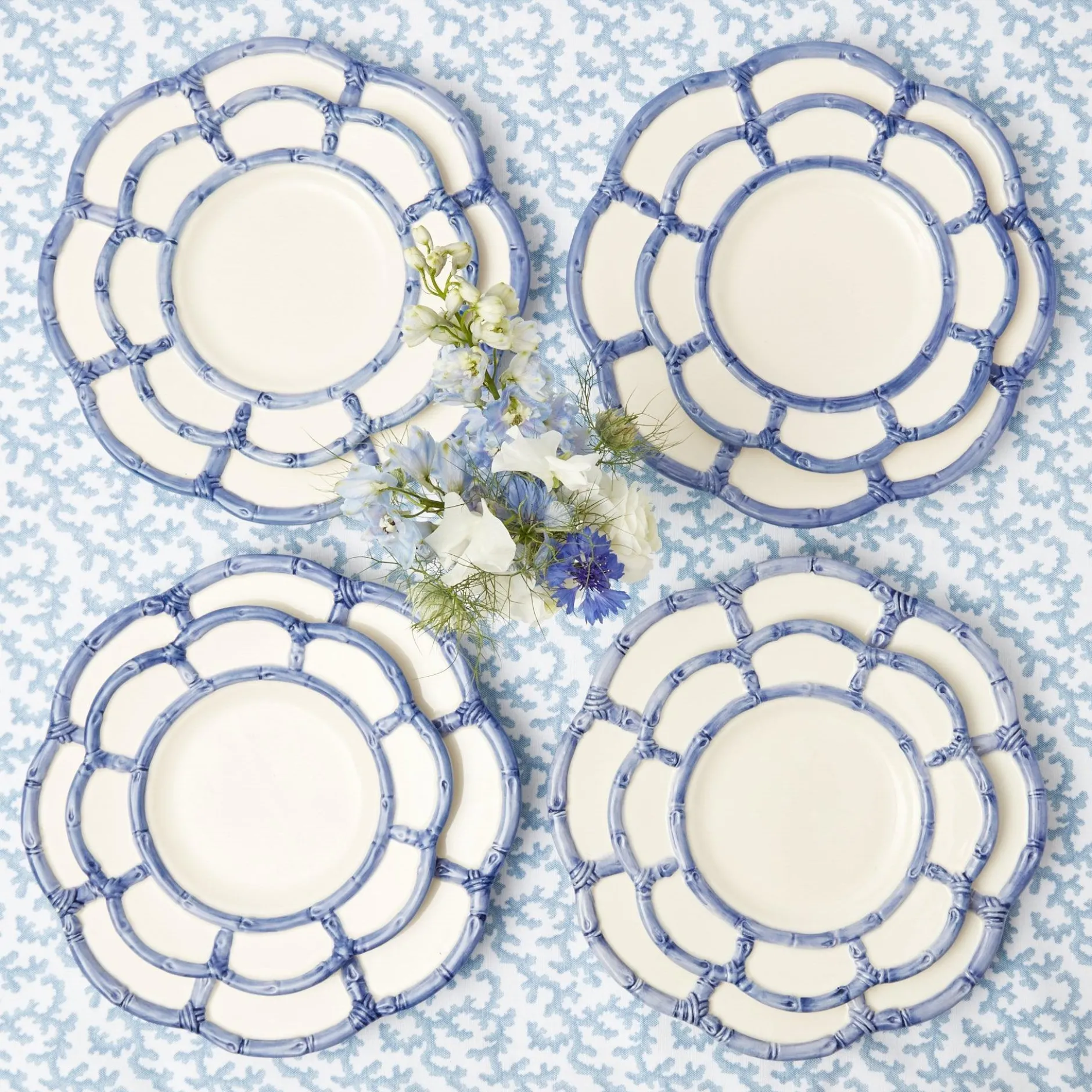 Best Mrs. Alice Blue Petal Bamboo Dinner & Starter Plates (Set Of 8)