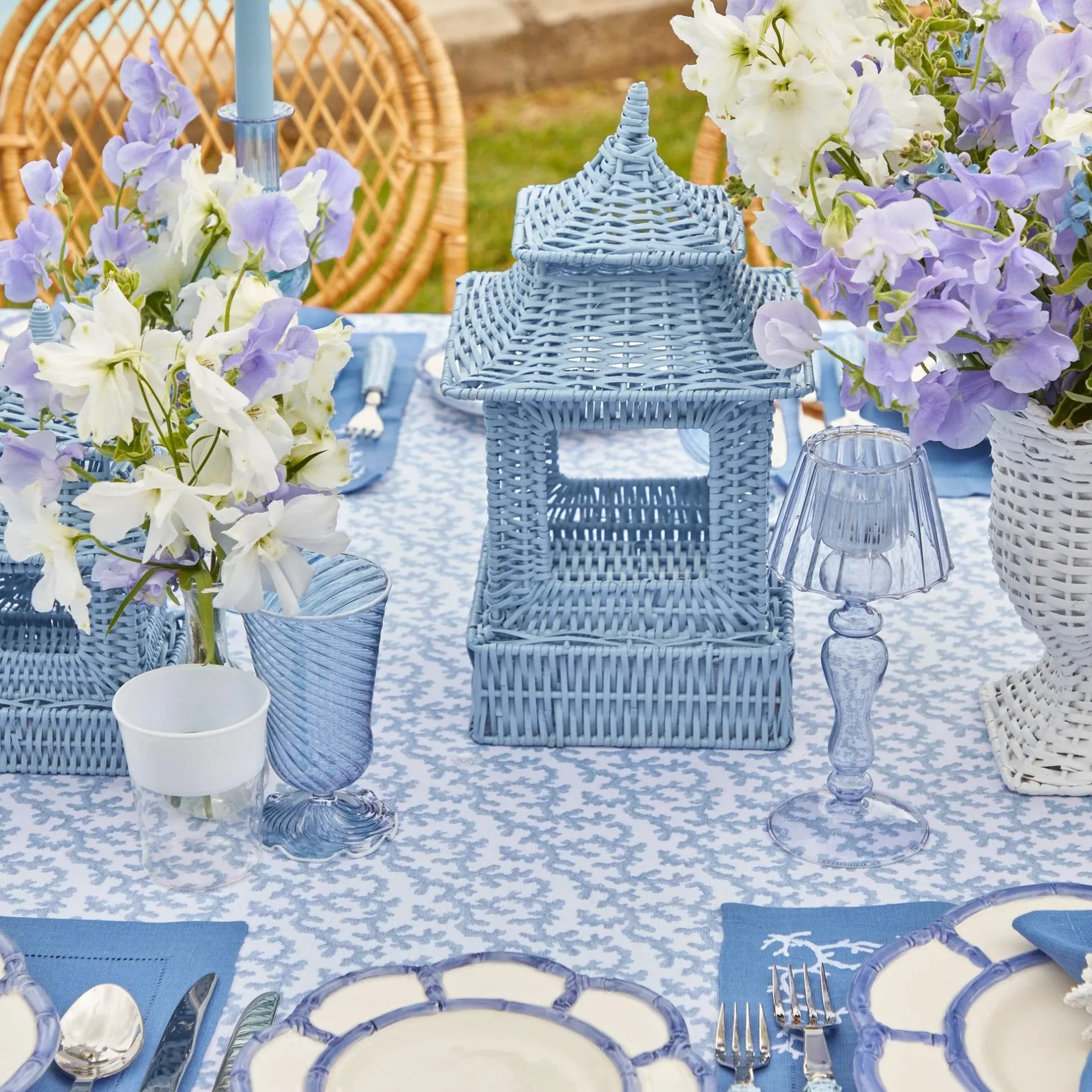 New Mrs. Alice Blue Rattan Pagoda Lantern Set