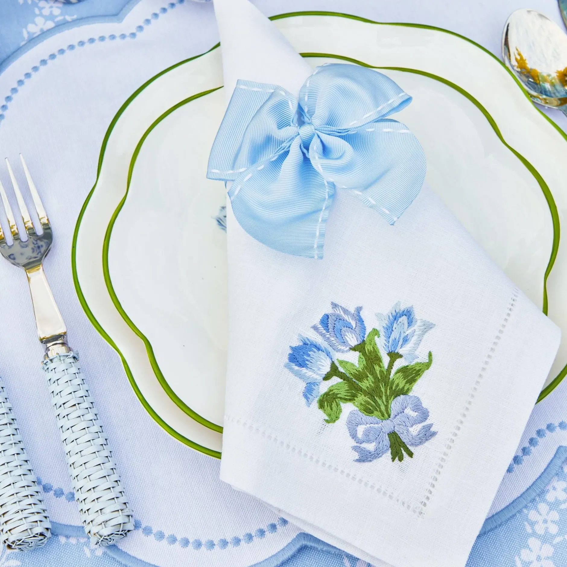 New Mrs. Alice Blue Saddle Stitch Napkin Bows (Set Of 4)