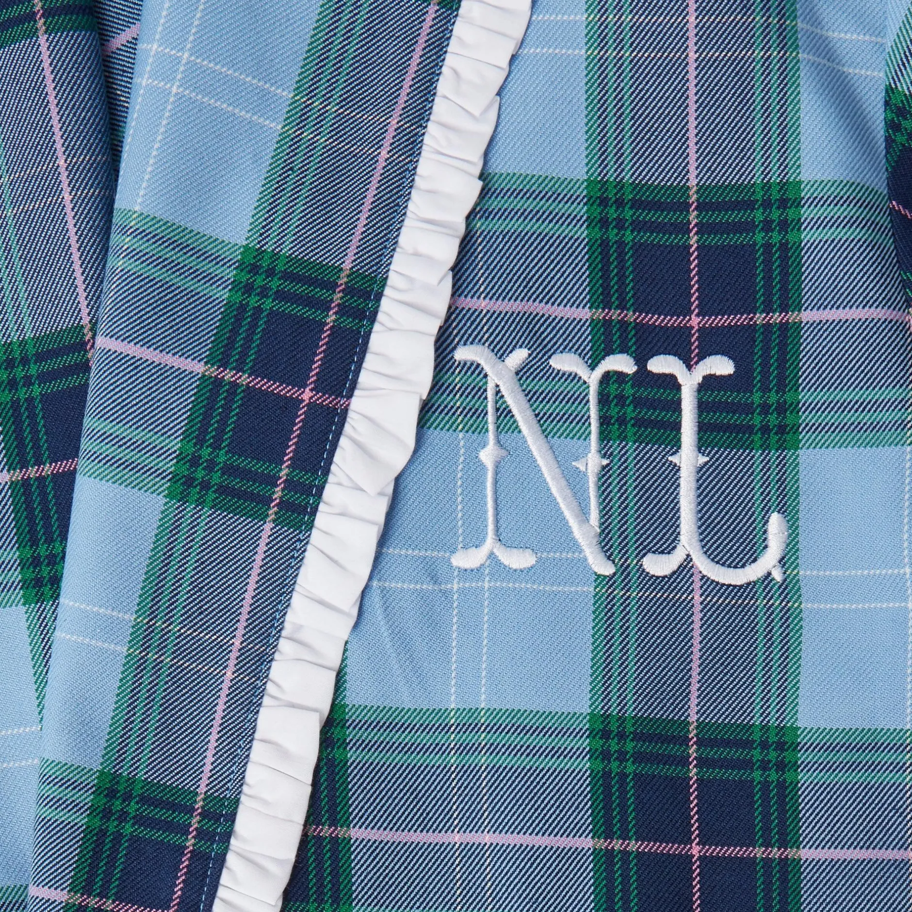 Outlet Mrs. Alice Blue Tartan Frilled Dressing Gown