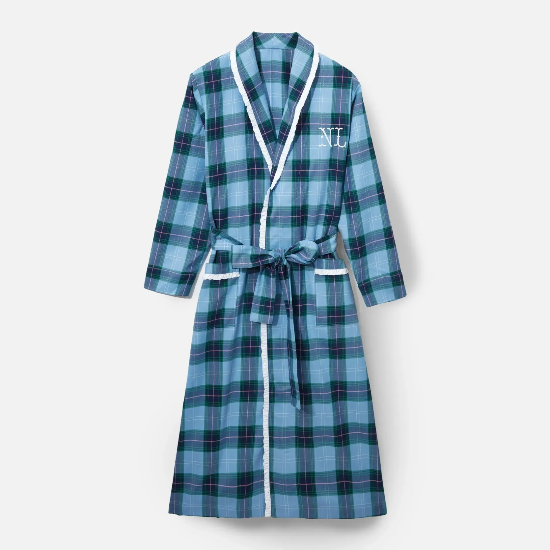 New Mrs. Alice Blue Tartan Frilled Dressing Gown