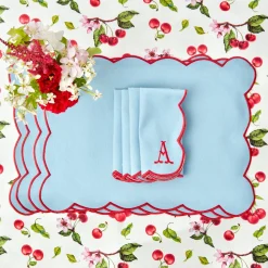 Online Mrs. Alice Blue With Red Scallop Placemats & Napkins (Set Of 4)