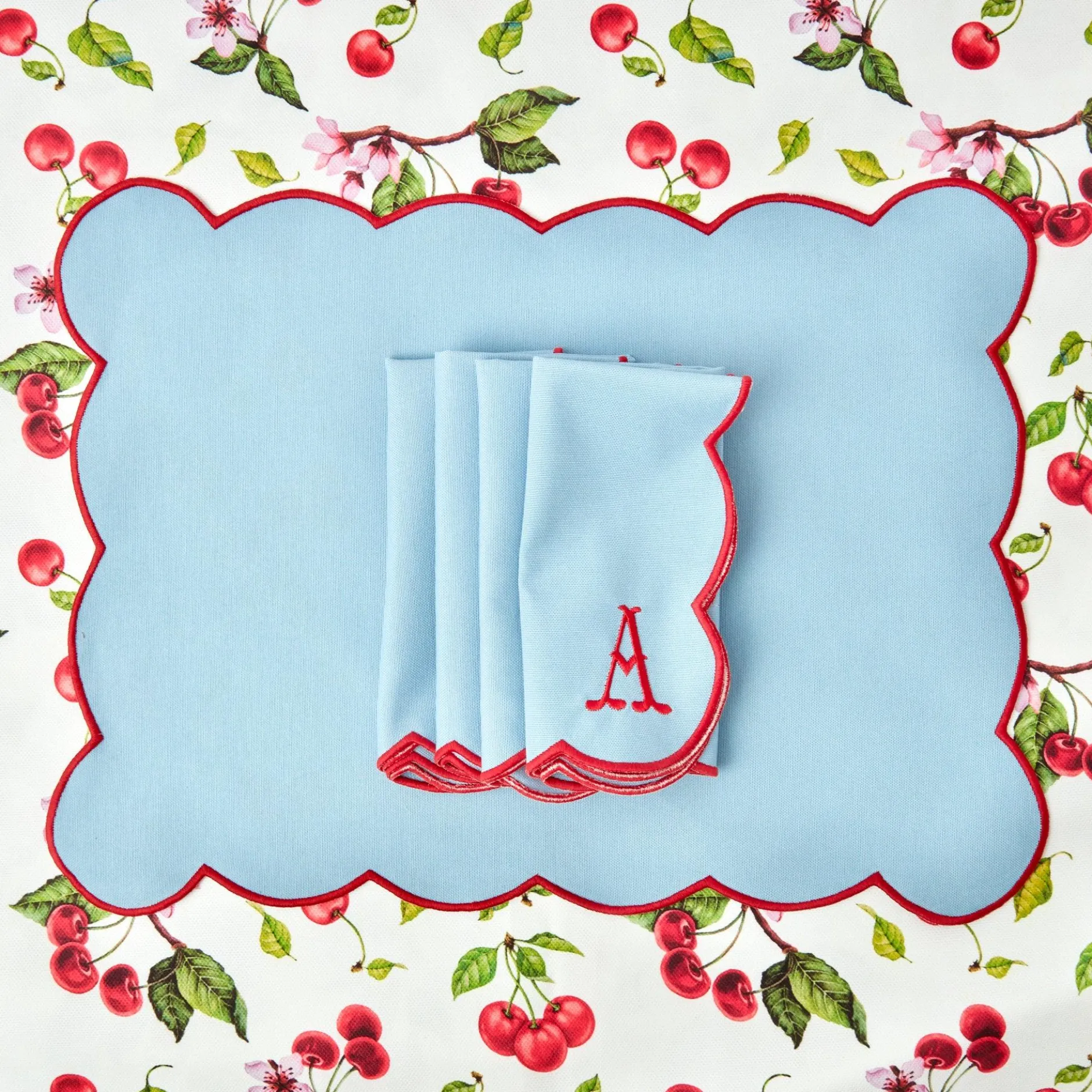 Online Mrs. Alice Blue With Red Scallop Placemat (Set Of 4)