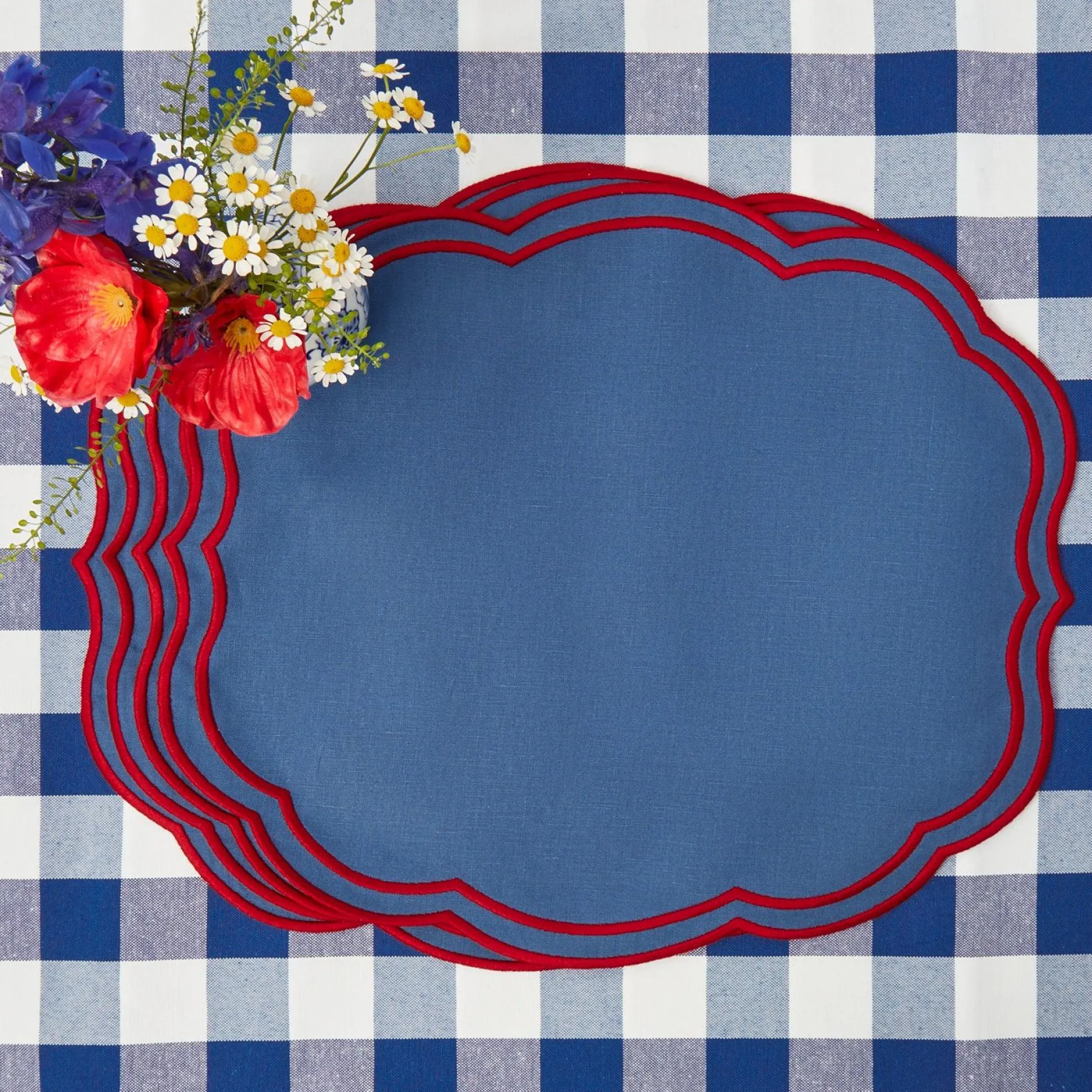 Sale Mrs. Alice Camilla Blue & Red Linen Placemats (Set Of 4)