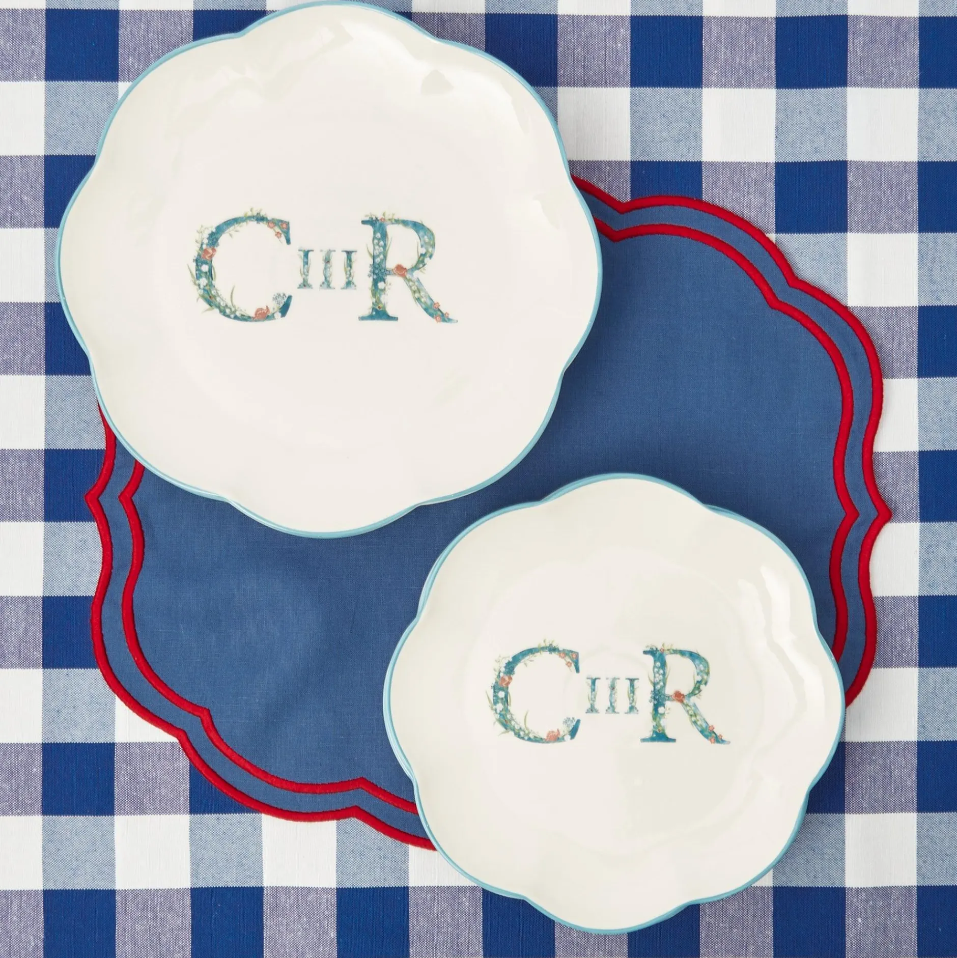 Sale Mrs. Alice Camilla Blue & Red Linen Placemats (Set Of 4)