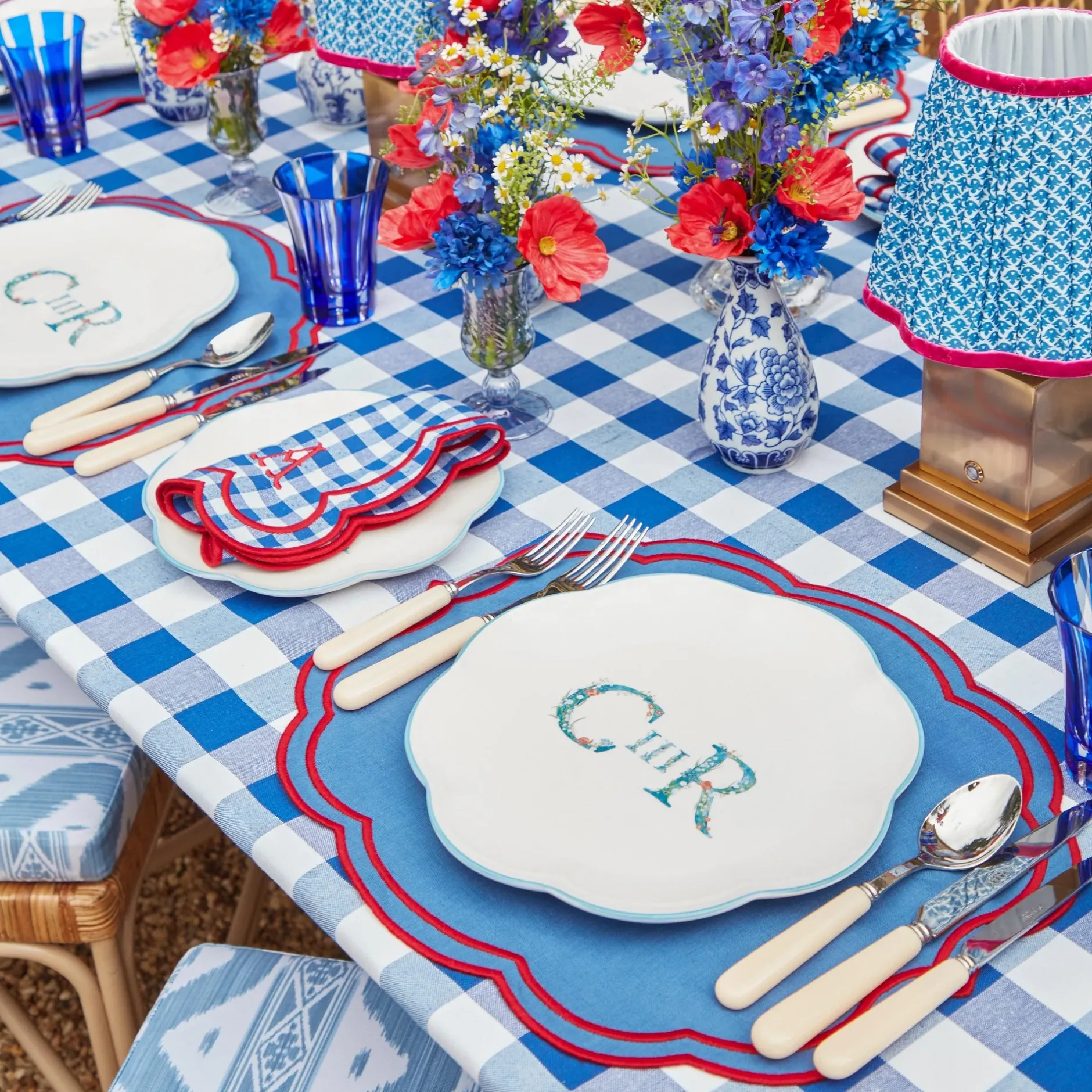 Sale Mrs. Alice Camilla Blue & Red Linen Placemats (Set Of 4)