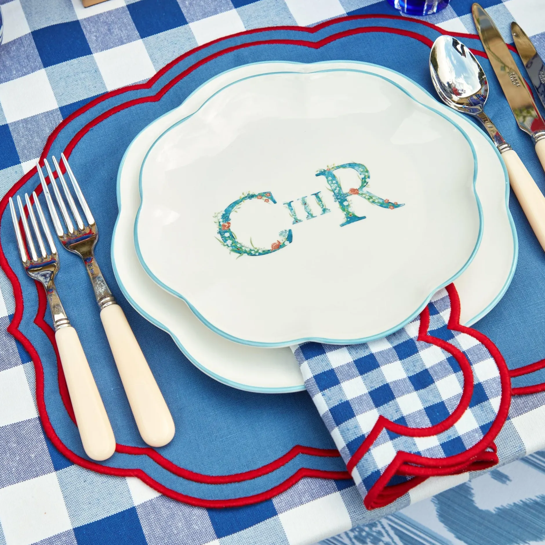 Sale Mrs. Alice Camilla Blue & Red Linen Placemats (Set Of 4)