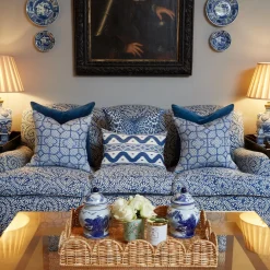Outlet Mrs. Alice Cobalt Blue Bamboo Trellis Fabric