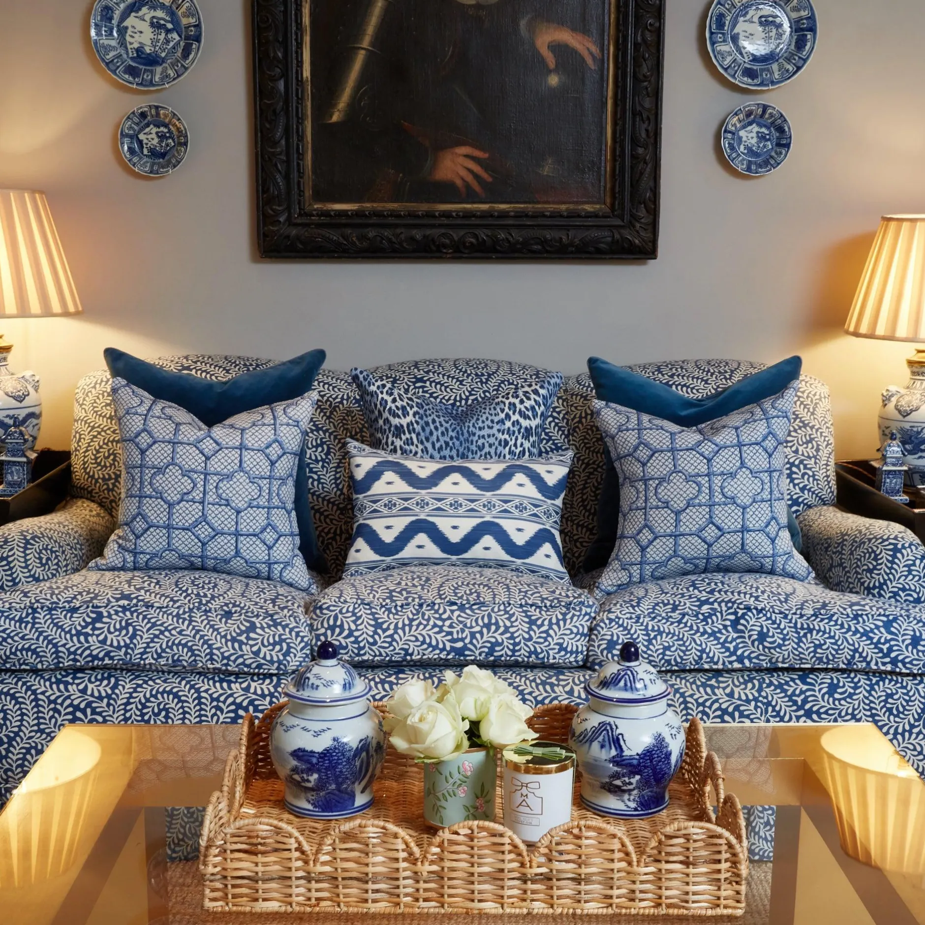 Outlet Mrs. Alice Cobalt Blue Bamboo Trellis Fabric