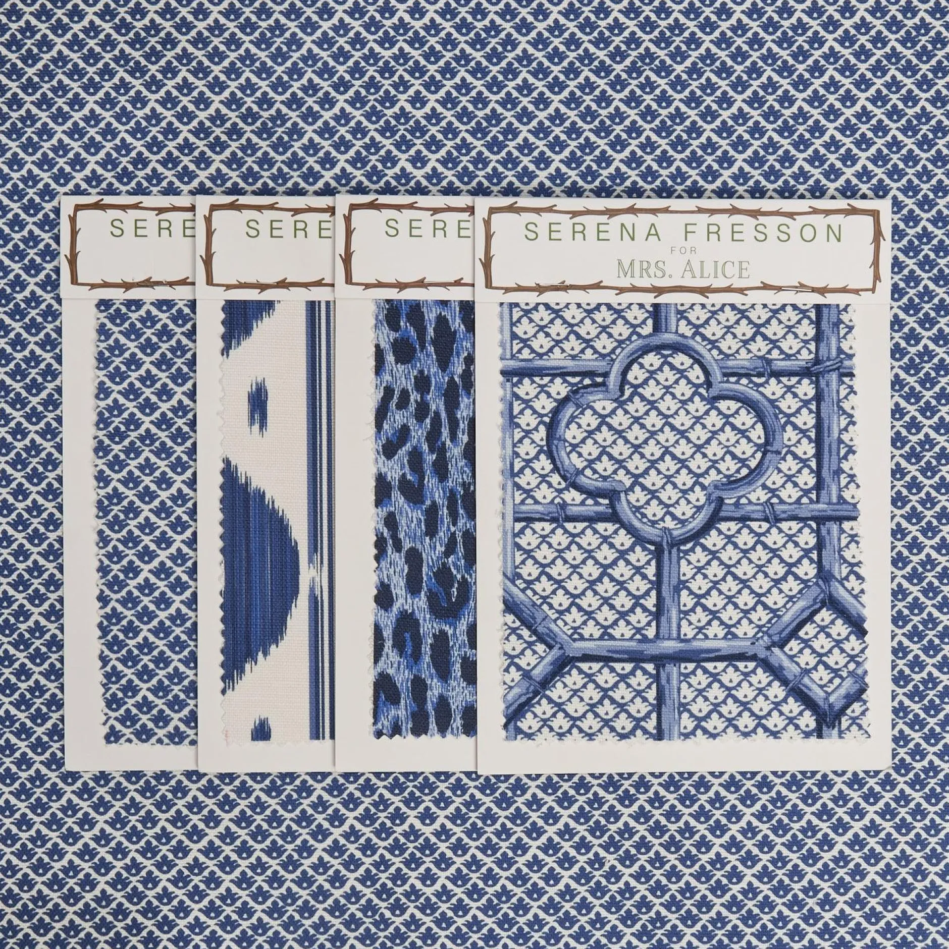 Sale Mrs. Alice Cobalt Blue Lotus Flower Fabric