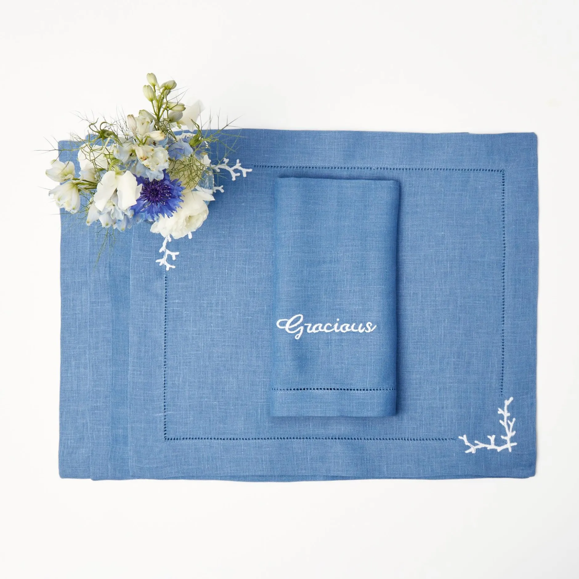 Best Mrs. Alice Compliment Blue Linen Napkins (Set Of 8)
