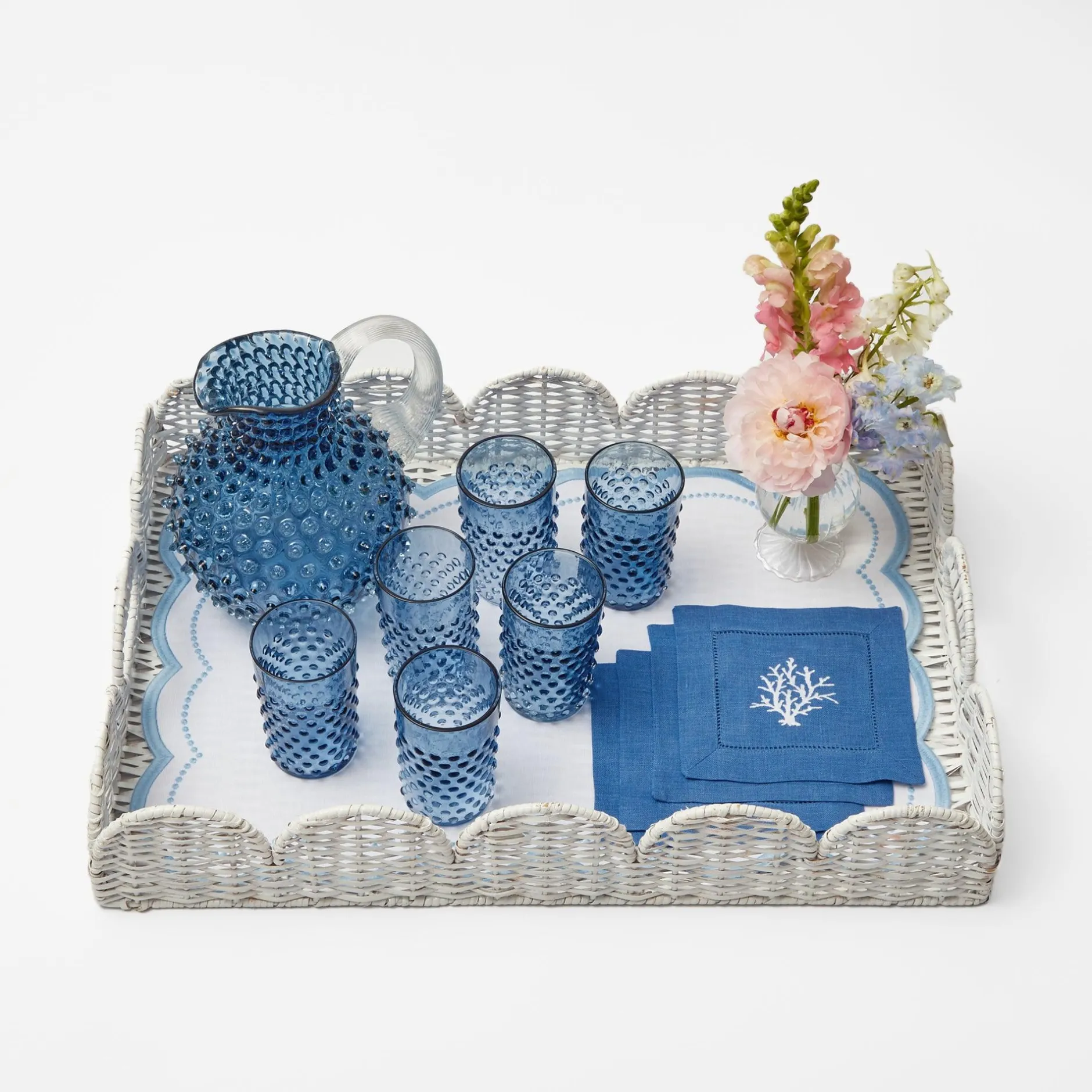 Discount Mrs. Alice Coral Blue Linen Cocktail Napkins (Set Of 4)