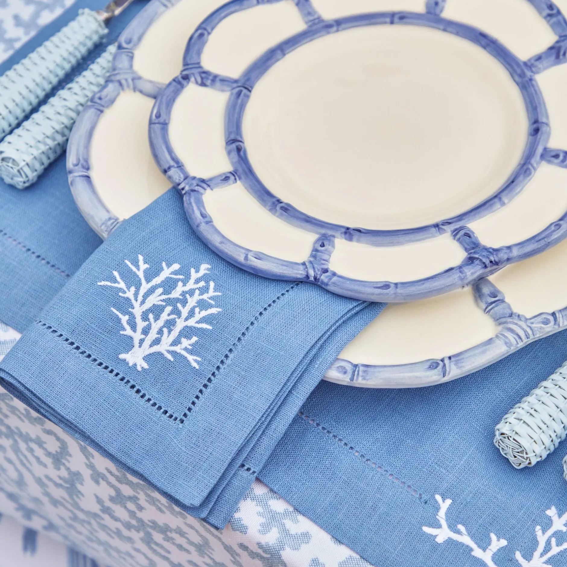 New Mrs. Alice Coral Blue Linen Napkins (Set Of 4)