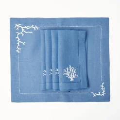 New Mrs. Alice Coral Blue Linen Napkins (Set Of 4)